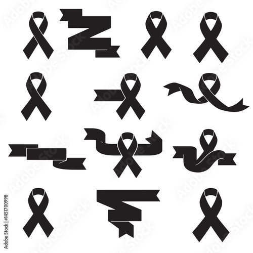 Classic vintage awareness breast cancer ribbons banner set bundle silhouette variation design for advocacy
