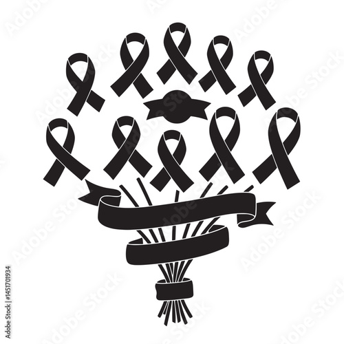Vintage awareness breast cancer ribbons banner set bundle silhouette variation design for cause materials
