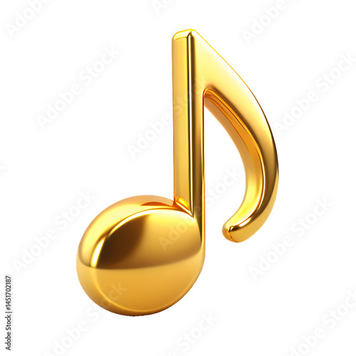 a glossy gold music note symbol isolated on white background PNG