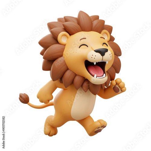 Cartoon Lion Running and Laughing Illustration on Transparent Background