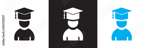 Graduation icon. Vector for websites, mobile interfaces, presentations, banner, visual branding etc. Vector illustration. isolated on white and black background. EPS 10