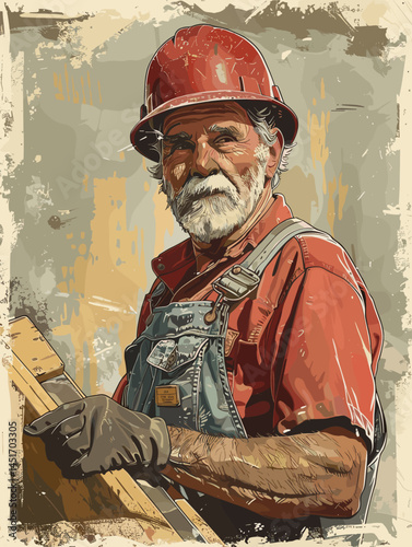 Portrait of a wise senior builder with a gray beard. An industry veteran in a hard hat, embodying experience, reliability, and the continuity of generations in construction.
