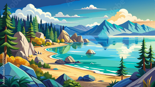 Crystal waters meet endless skies,
Lake Tahoe's beauty never lies.
Panoramic peace, nature’s spark,
Framed by calm at Sand Harbor Park.

