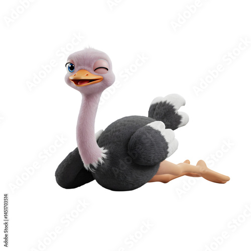 Cartoon Ostrich Character Winking on Transparent Background