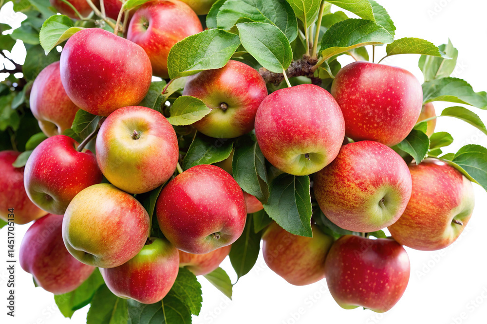 Obraz premium Beautiful close up of fresh red apples growing on a tree branch