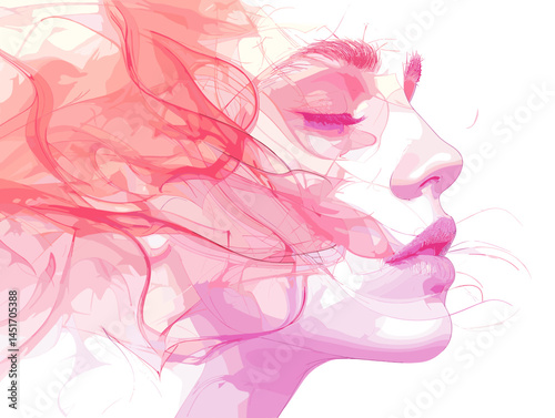 Abstract portrait of a woman made of pink smoke. Ethereal illustration for the beauty industry, spa, psychology, meditation, book covers, conceptual and artistic modern design projects.