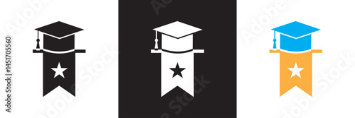 Graduation icon. Vector for websites, mobile interfaces, presentations, banner, visual branding etc. Vector illustration. isolated on white and black background. EPS 10