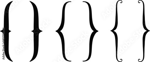 Three Styles of Curly Bracket Silhouettes on Transparent Background AI Generative
