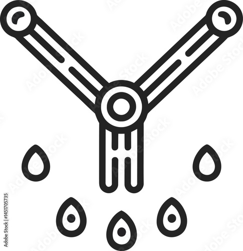 Irrigation system icon with water drops for agriculture and gardening applications