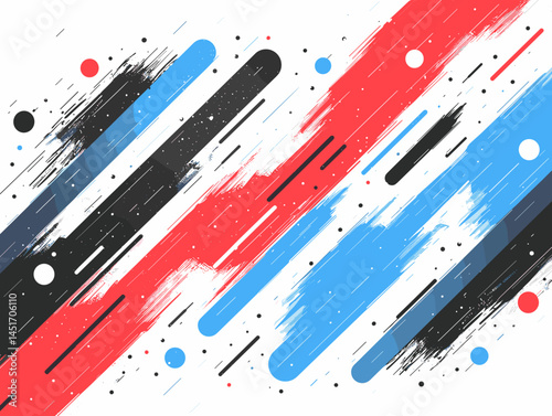Abstract background with dynamic paint strokes. Modern grunge banner in red, blue, and black colors. Vector illustration for sports, music, events, wallpapers, posters.