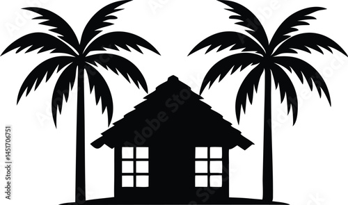 beach hut with palm tree icon