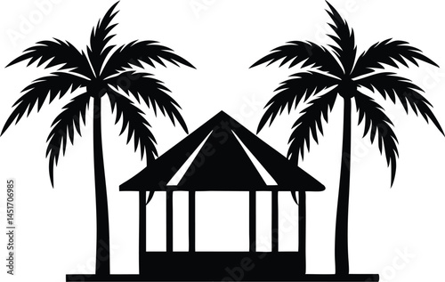 beach hut with palm tree vector