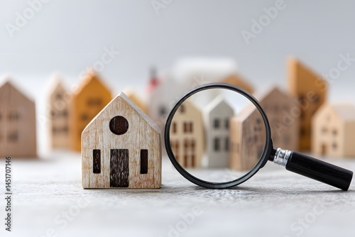Real Estate Inspection Magnifying Glass and Miniature Houses