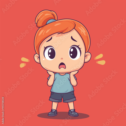 confusion girl mascot cute cartoon no details solid background bright