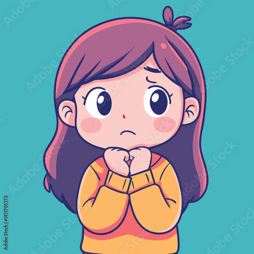 confusion girl mascot cute cartoon no details solid background bright