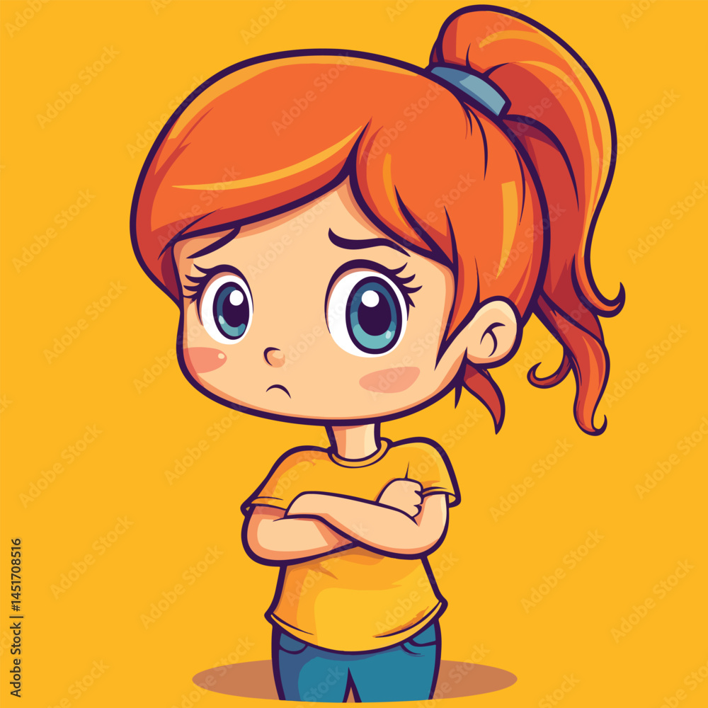 Obraz premium confusion girl mascot cute cartoon no details solid background bright