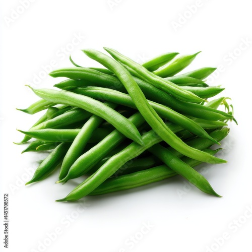 Pile of fresh green beans isolated on white background