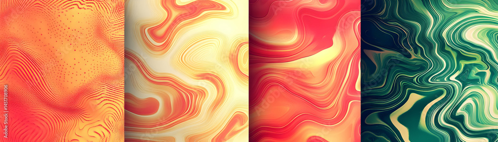 Obraz premium Vibrant Abstract Backgrounds Collection: Swirling Marble Textures in Orange, Red, and Green