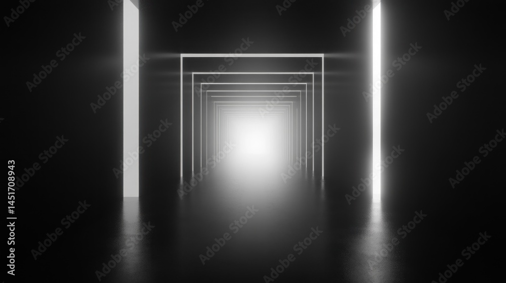 Empty, illuminated corridor, leading to a bright future Empty, illuminated corridor, leading to a bright future