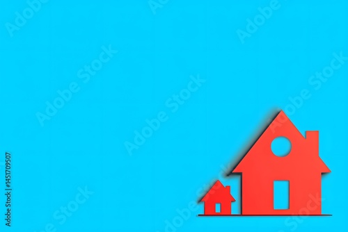 Red House Icons on Blue Background Real Estate Home Property Symbol