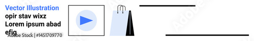Circular play button, two shopping bags, and text placement. Ideal for e-commerce, online shopping, video content, digital ads, multimedia, retail and simple landing page