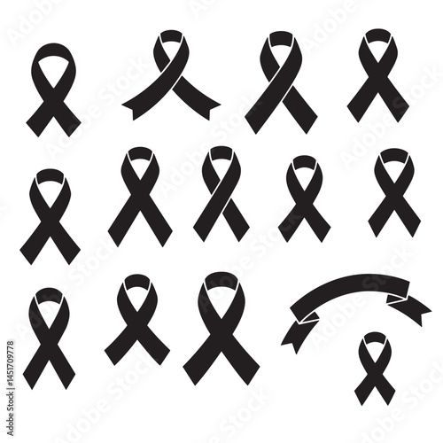 Vintage awareness breast cancer ribbons banner set bundle silhouette variation design for label and poster
