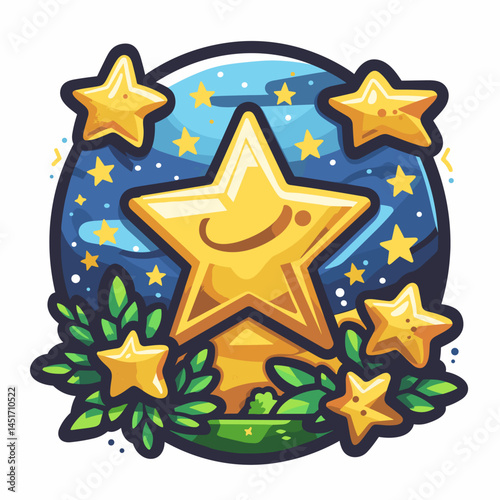 Cartoon winner star. Concept of success, achievement, and award. Vector illustration for rating designation, quality mark, game icon, or motivational poster.