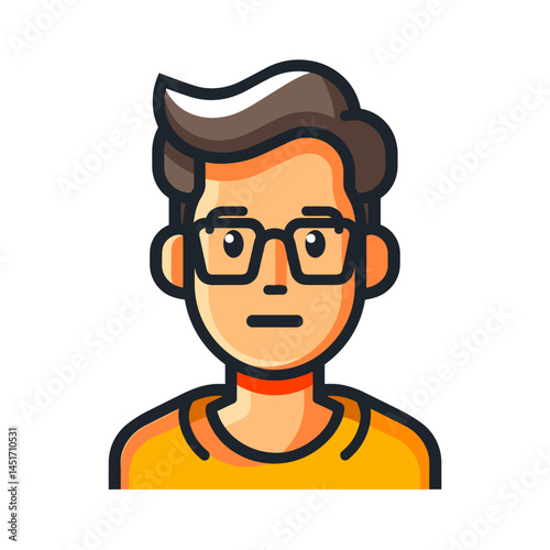 Avatar of a young man with glasses. Vector icon of a male profile, character portrait. Stylish cartoon design for social media, a business card, or a corporate website.
