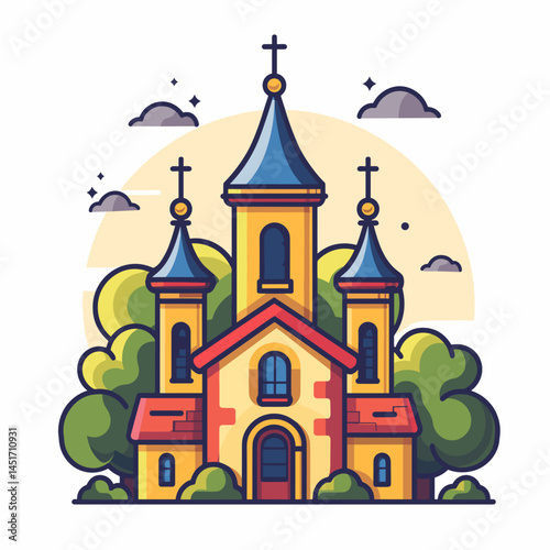Beautiful Orthodox Church with Golden Domes Against a Forest Landscape as a Symbol of Faith and Spirituality