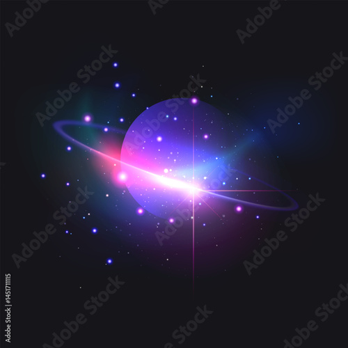 Cosmic Galaxy with Planets, Stars, and Nebulae