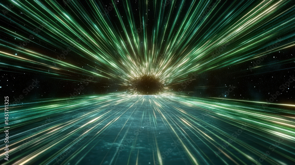 Fototapeta premium Mesmerizing view of cosmic vortex with vibrant green laser streams radiating outward