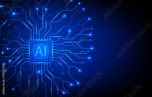 AI circuit board background. Artificial intelligence futuristic technology data, internet of things, machine learning concept.