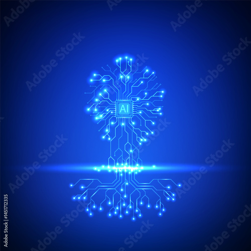 AI circuit board background. Artificial intelligence futuristic technology data concept.