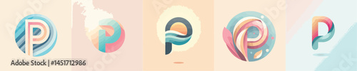 pastel color letter P logo vector