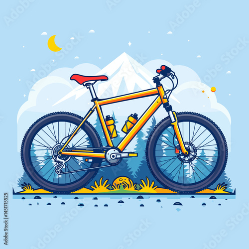 Yellow bicycle is parked in a forest