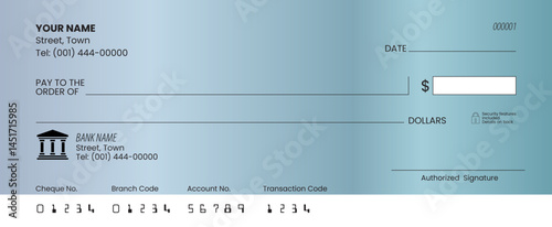 Blank check, bank cheque design, vector format