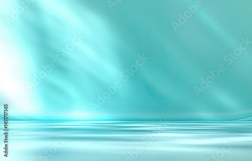 Fototapeta Naklejka Na Ścianę i Meble -  Soft turquoise gradient background shows blurred lines, surface, and gentle light patterns