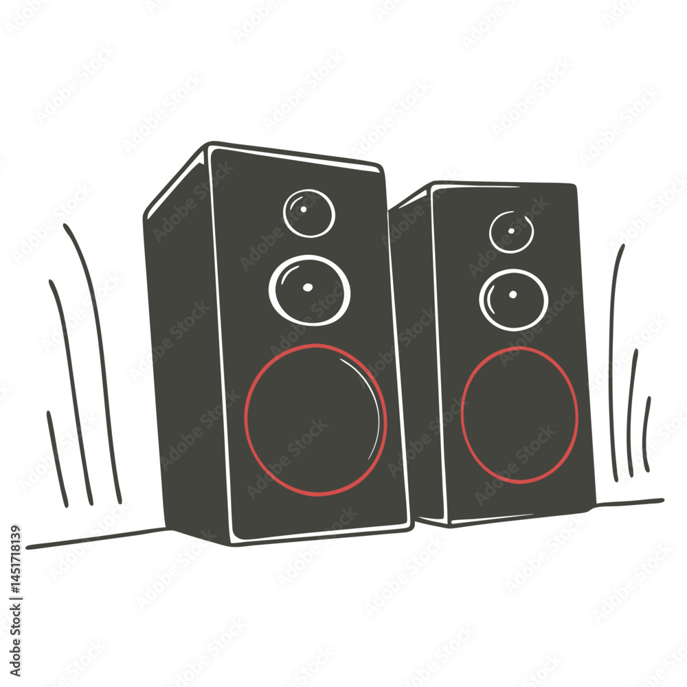 Fototapeta premium Audio Speakers Vibrating Sound Waves on a White Background 