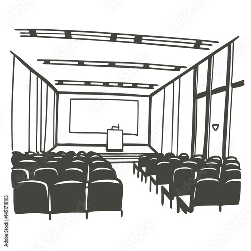 Conference room illustration with seats and presentation space  