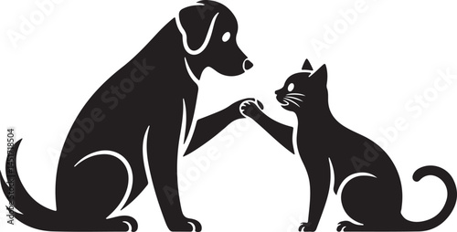 Dog and Cat Paw High Five Silhouette: Pet Friendship Vector