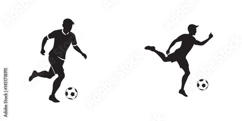 Football Running and Juggling Silhouette Icons