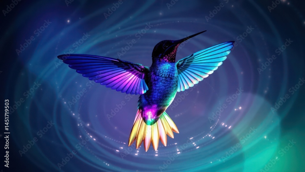 Obraz premium Quantum Hummingbird Hovering in Light Pulse