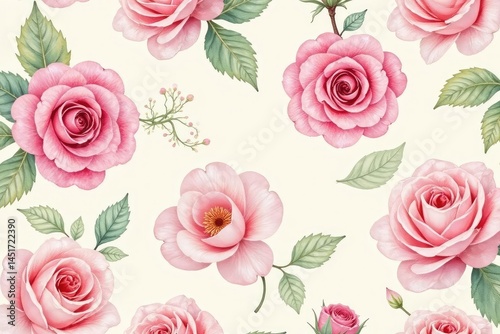 Delicate watercolor roses in soft blush and ivory, forming a seamless repeat , pattern, texture