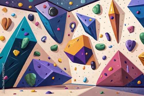 vibrant indoor bouldering wall with multicolored climbing holds. Modern and playful sports environment perfect for kids activity centers, gyms, and fitness concepts
