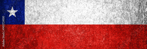 Chile state flag on a metal surface. Banner of dirty grunge Chile flag.