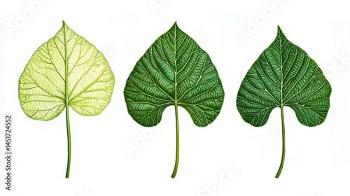 Three leaves of different shades isolated on a white background
