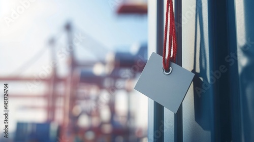 Close-up of shipping container with price tag symbolizing tariff costs, international trade and global economy concept, import export business and logistics industry.