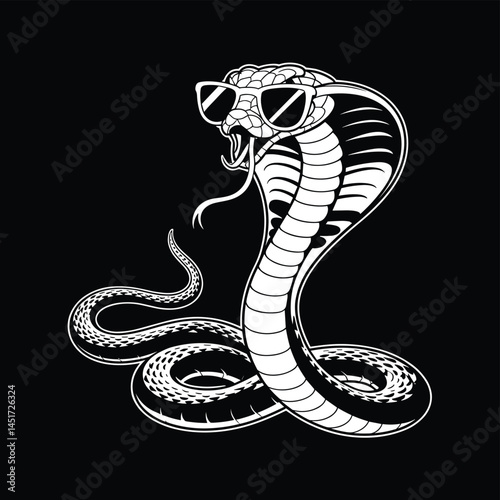 Cool Cobra Snake Illustration Wearing Sunglasses – Monochrome Stipple Art