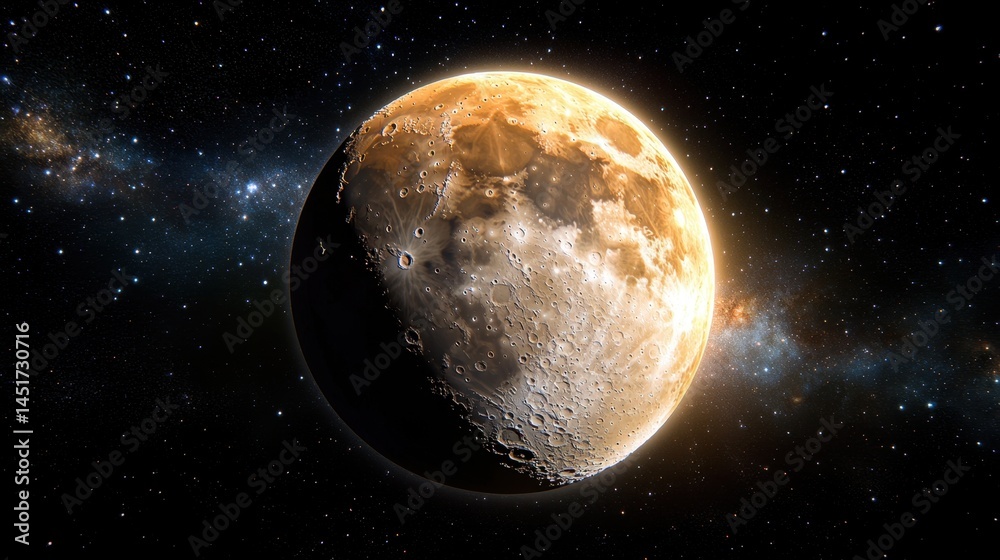 Fototapeta premium Captivating lunar surface textures, intricate craters and celestial light contrasts