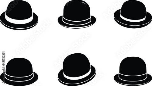 Bowler hat vector silhouette set - 6 vintage designs, EPS JPEG PNG